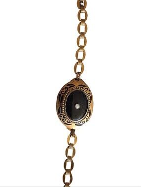 Vintage Art Deco Onyx & Pearl Gold Tone Bracelet